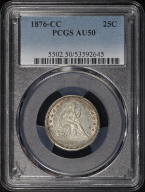Obverse of this 1876-CC Liberty Seated Quarter PCGS AU-50
