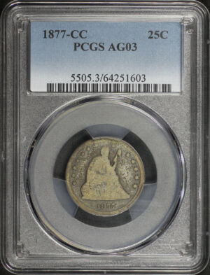 Obverse of this 1877-CC Liberty Seated Quarter PCGS AG-03