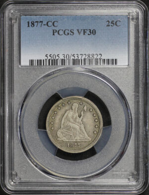 Obverse of this 1877-CC Liberty Seated Quarter PCGS VF-30