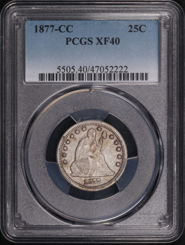 Obverse of this 1877-CC Liberty Seated Quarter PCGS XF-40
