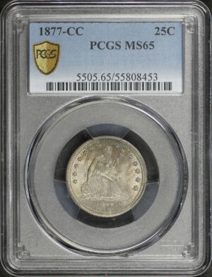 Obverse of this 1877-CC Liberty Seated Quarter PCGS MS-65