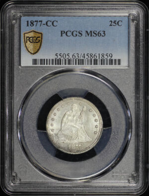Obverse of this 1877-CC Liberty Seated Quarter PCGS MS-63