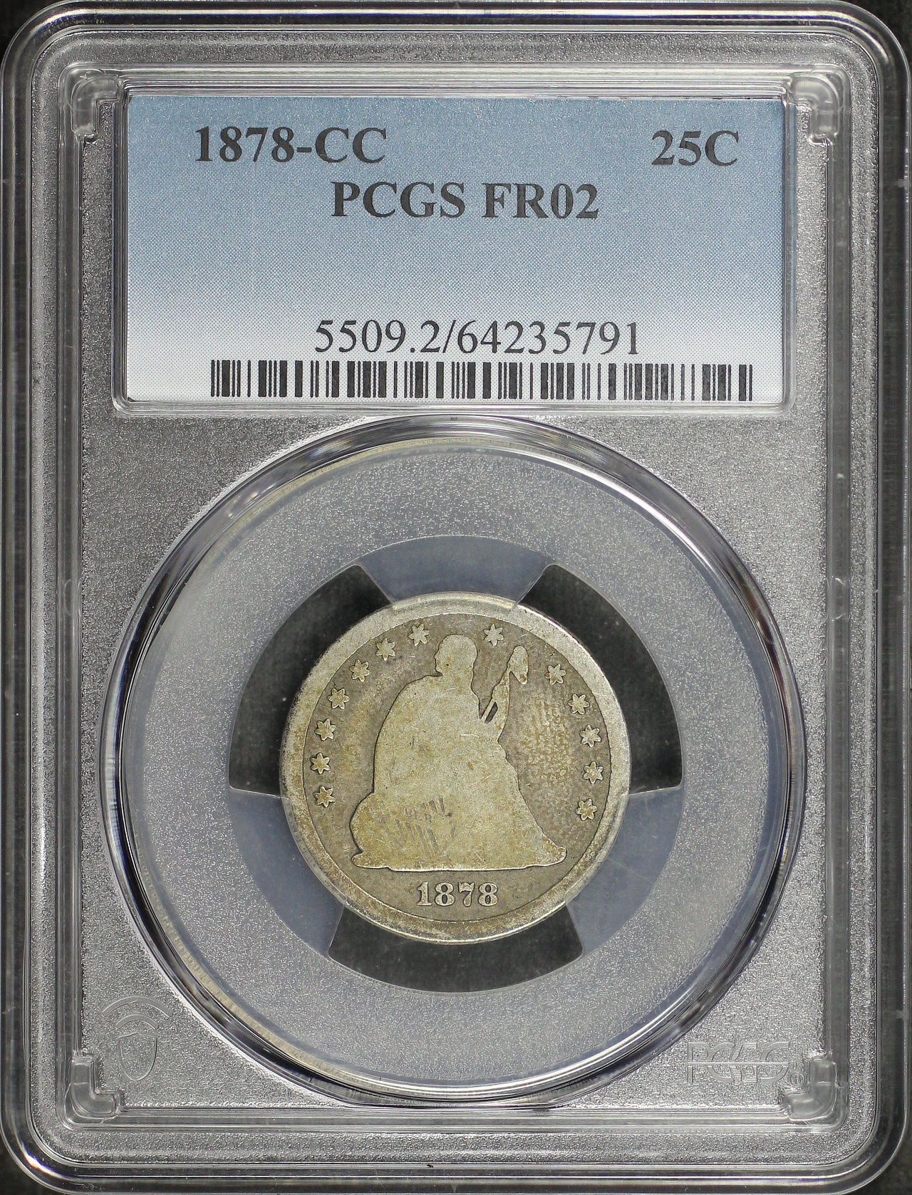 Obverse of this 1878-CC Liberty Seated Quarter PCGS FR-02