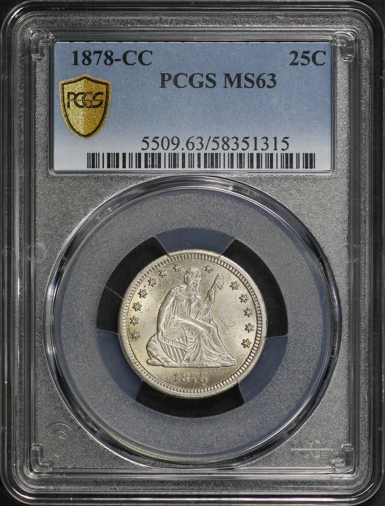 Obverse of this 1878-CC Liberty Seated Quarter PCGS MS-63