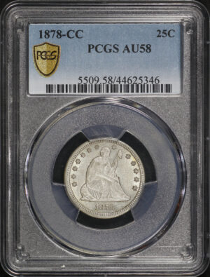 Obverse of this 1878-CC Liberty Seated Quarter PCGS AU-58