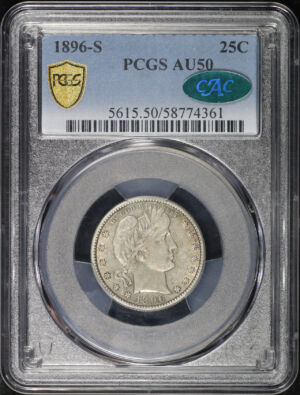 Obverse of this 1896-S Barber Quarter PCGS AU-50 CAC