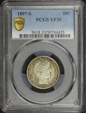 Obverse of this 1897-S Barber Quarter PCGS VF-35