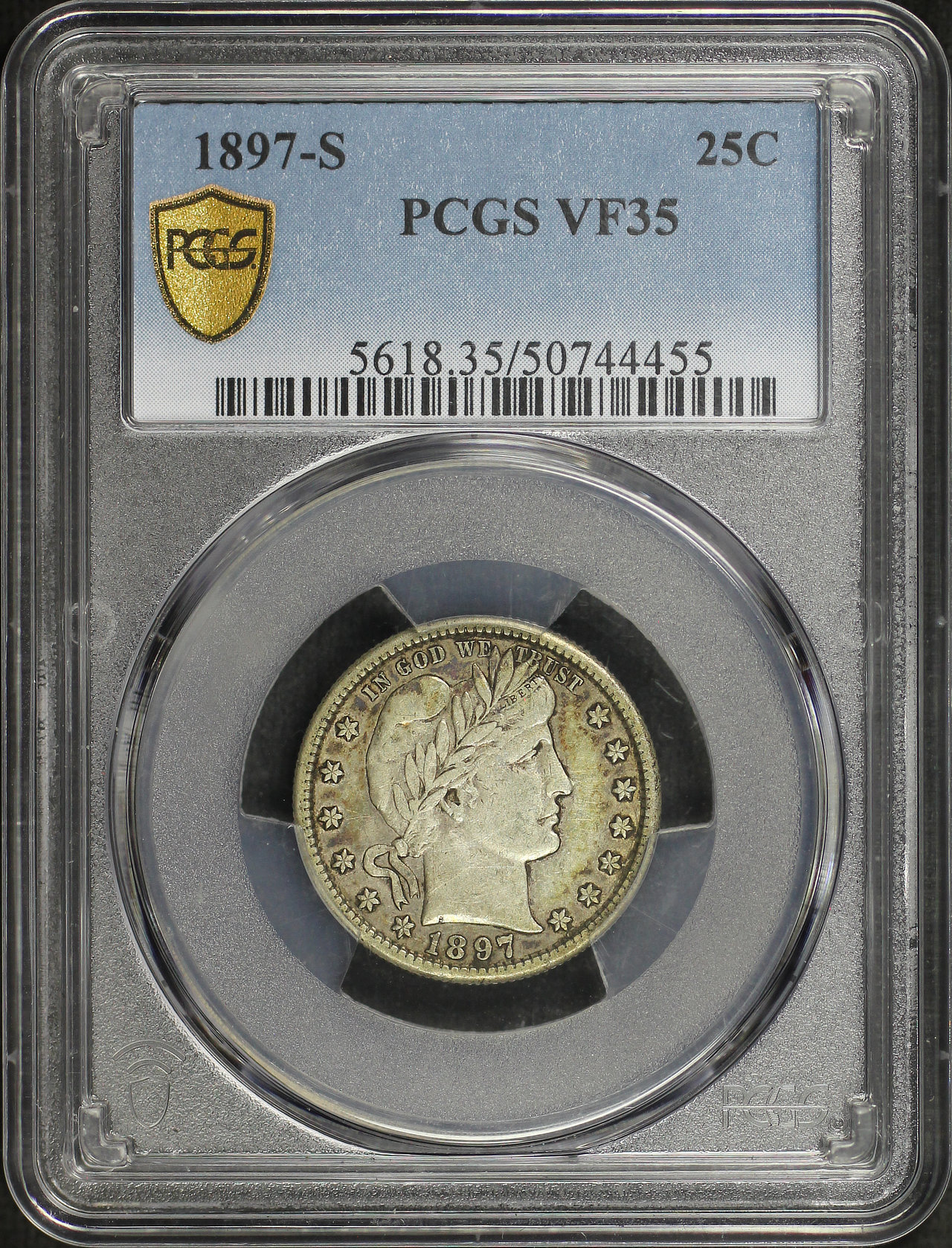 Obverse of this 1897-S Barber Quarter PCGS VF-35