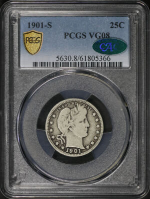 Obverse of this 1901-S Barber Quarter PCGS VG-08 CAC