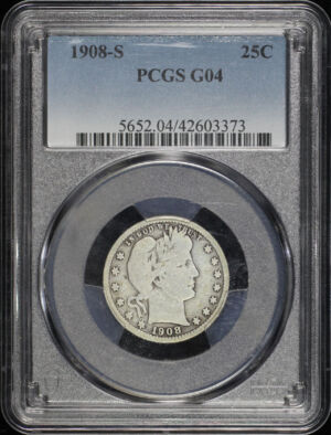 Obverse of this 1908-S Barber Quarter PCGS G-04