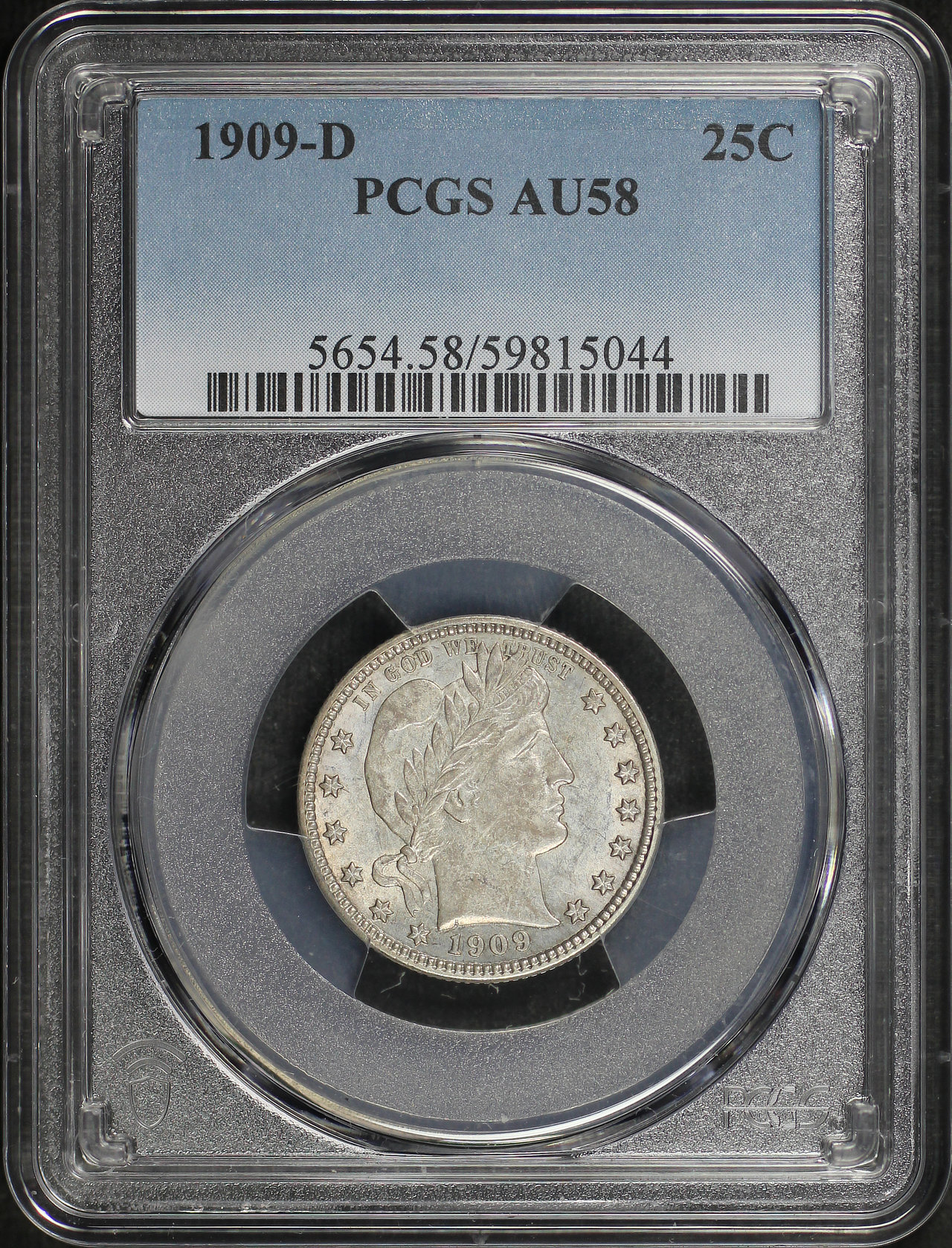 Obverse of this 1909-D Barber Quarter PCGS AU-58