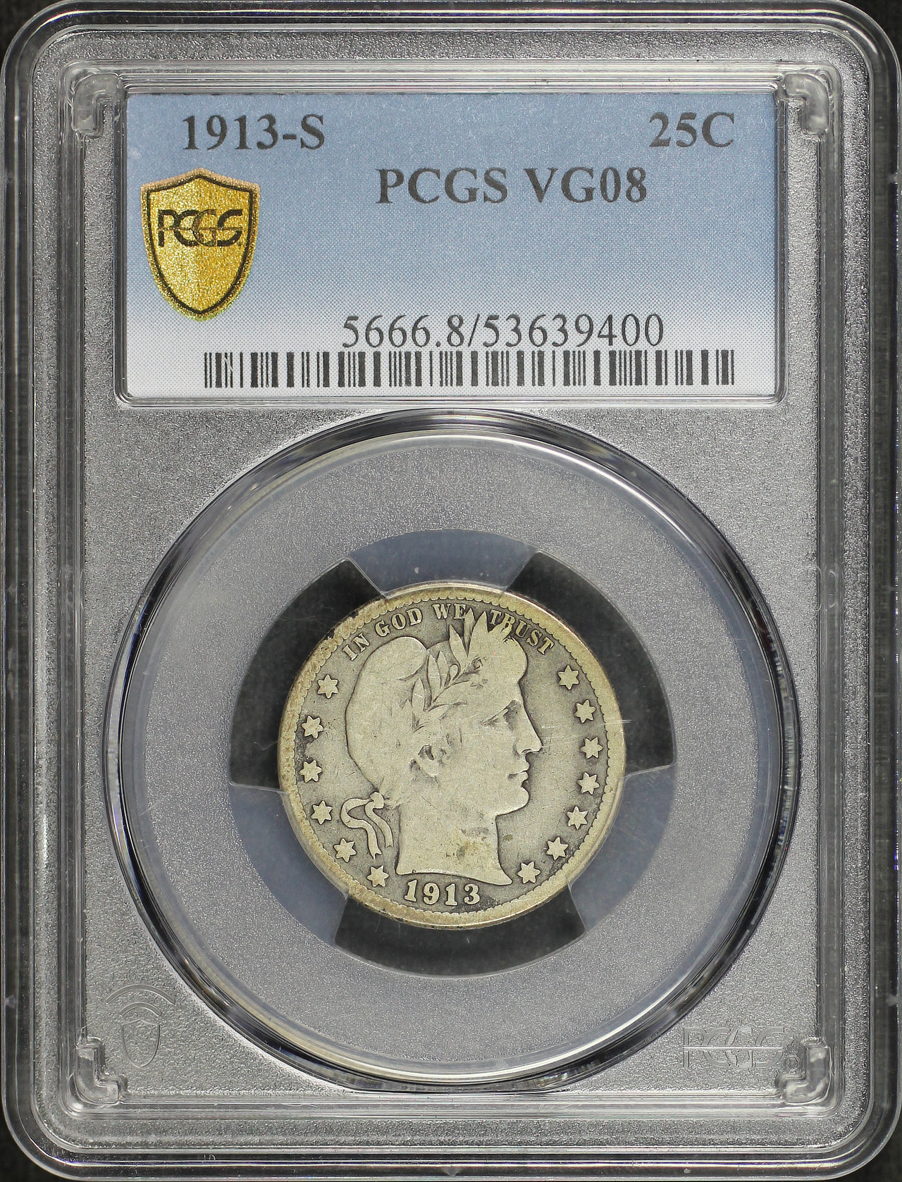 Obverse of this 1913-S Barber Quarter PCGS VG-08