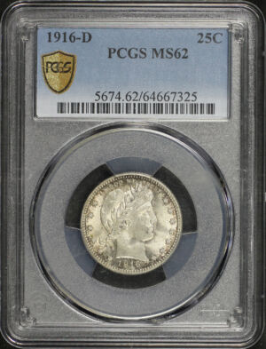Obverse of this 1916-D Barber Quarter PCGS MS-62