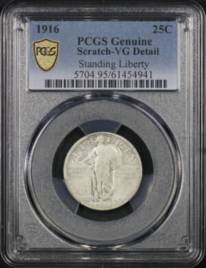 Obverse of this 1916 Standing Liberty Quarter PCGS VG Details Scratched