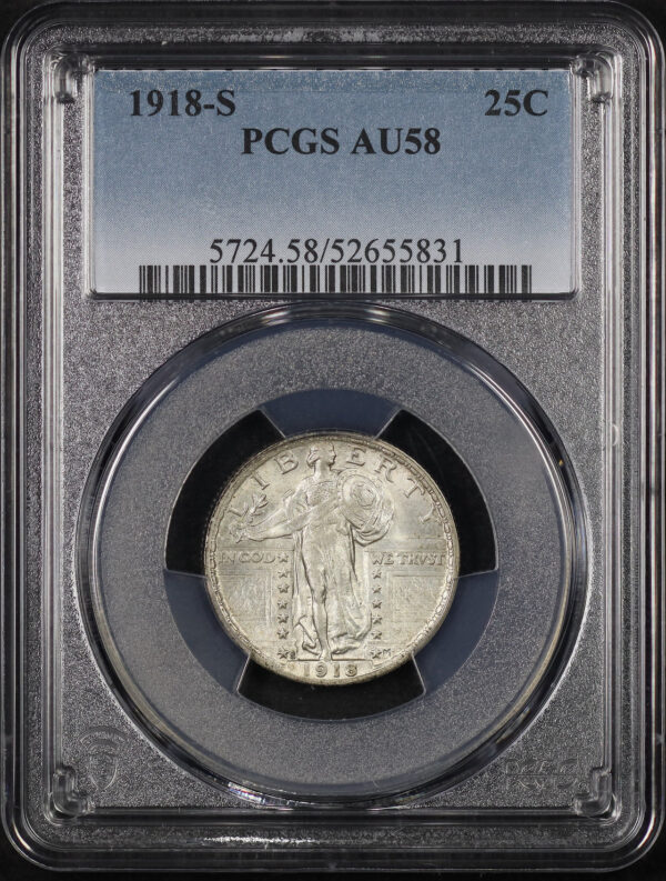 Obverse of this 1918-S Standing Liberty Quarter PCGS AU-58