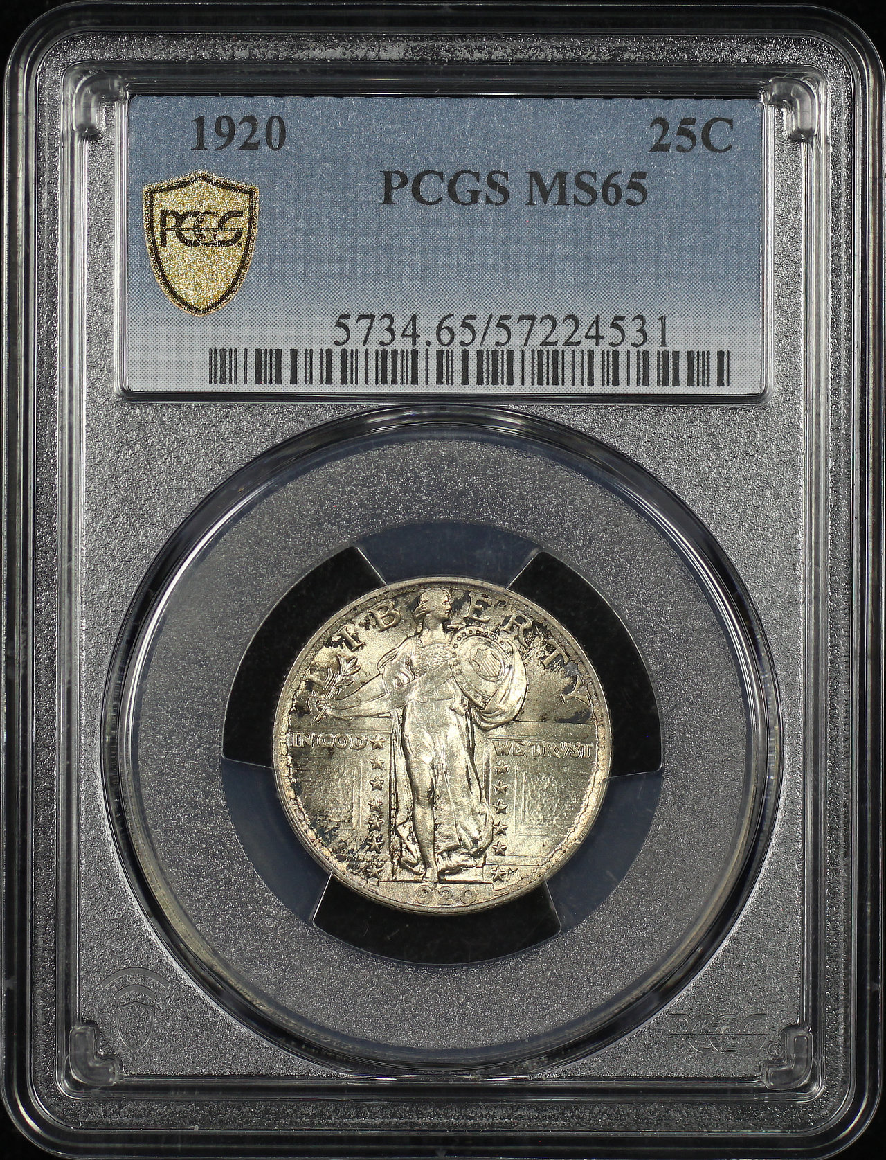 Obverse of this 1920 Standing Liberty Quarter PCGS MS-65