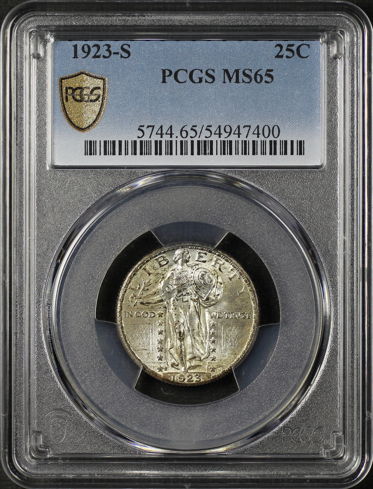 Obverse of this 1923-S Standing Liberty Quarter PCGS MS-65