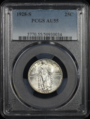 Obverse of this 1928-S Standing Liberty Quarter PCGS AU-55