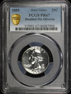 Obverse of this 1959 Washington Quarter PCGS PR-67 Doubled Die Obverse Minor Variety