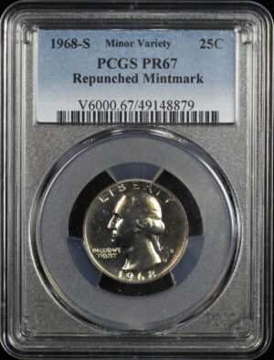 Obverse of this 1968-S Washington Quarter Repunched Mintmark Minor Variety PCGS PR-67