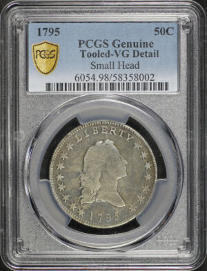 Obverse of this 1795 Flowing Hair Half Dollar Small Head PCGS VG Details Damaged