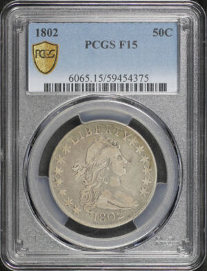 Obverse of this 1802 Draped Bust Half Dollar PCGS F-15