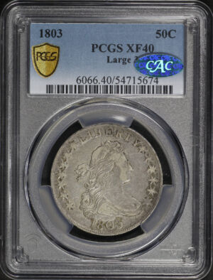 Obverse of this 1803 Draped Bust Half Dollar Large 3 PCGS XF-40 CAC