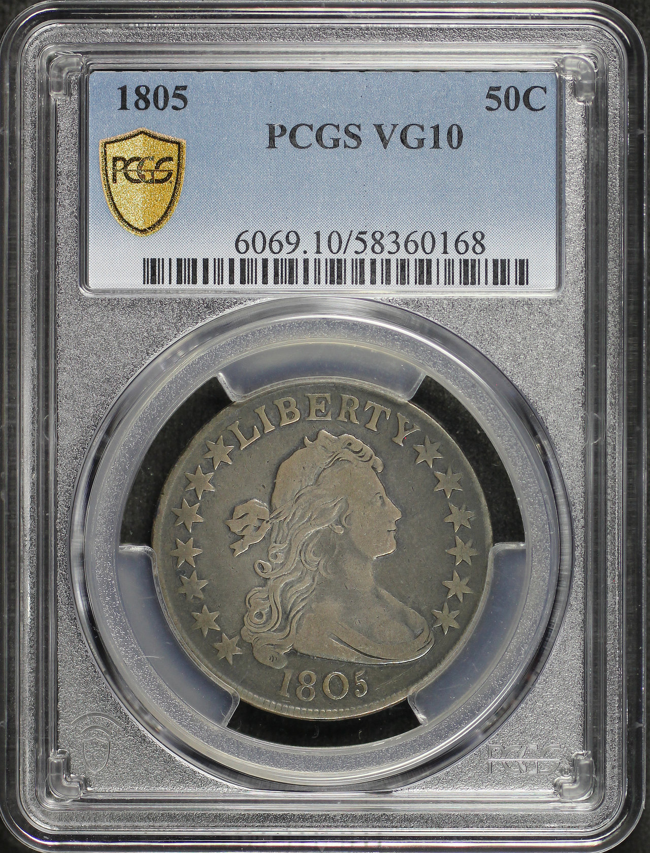 Obverse of this 1805 Draped Bust Half Dollar PCGS VG-10