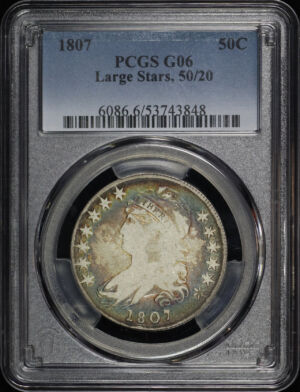 Obverse of this 1807 Capped Bust Half Dollar Large Stars 50/20 PCGS G-06