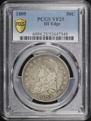 Obverse of this 1809 III Edge Capped Bust Half Dollar PCGS VF-25