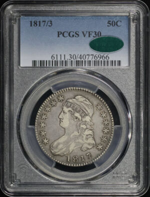 Obverse of this 1817/3 Capped Bust Half Dollar PCGS VF-30 CAC