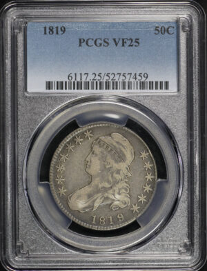 Obverse of this 1819 Capped Bust Half Dollar PCGS VF-25