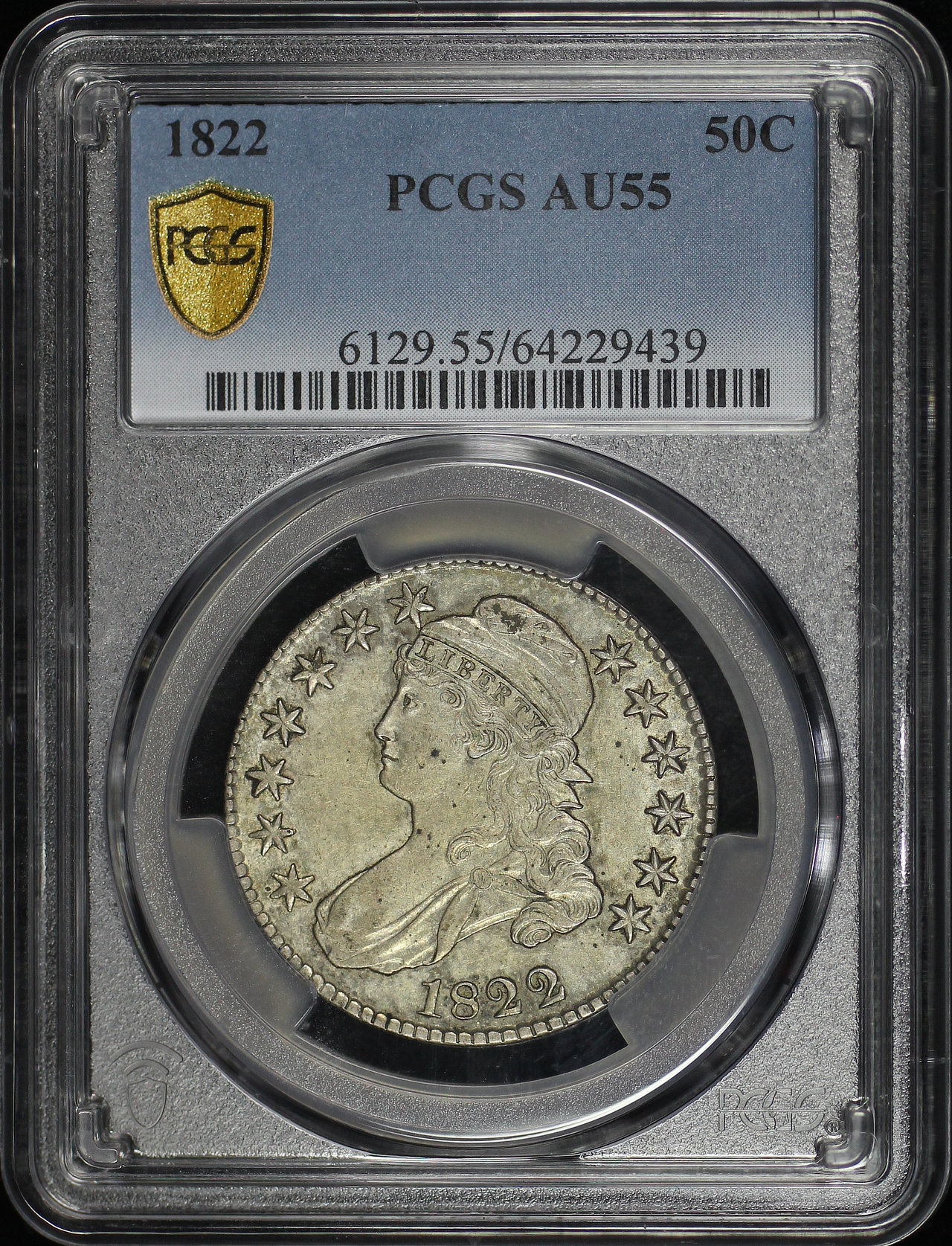 Obverse of this 1822 Capped Bust Half Dollar PCGS AU-55