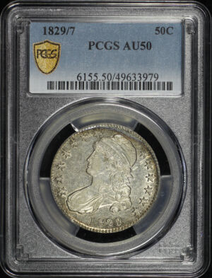 Obverse of this 1829/7 Capped Bust Half Dollar PCGS AU-50