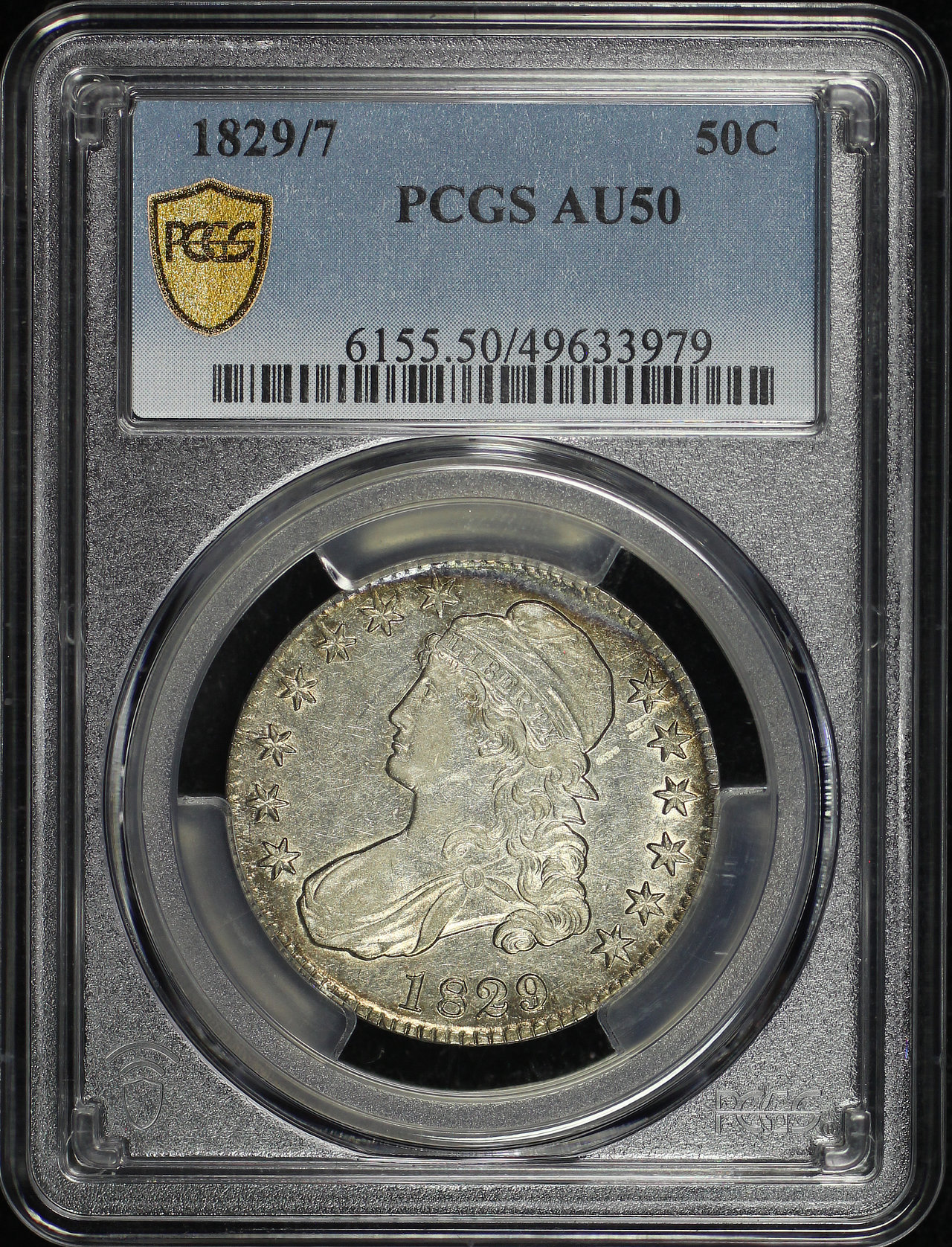 Obverse of this 1829/7 Capped Bust Half Dollar PCGS AU-50