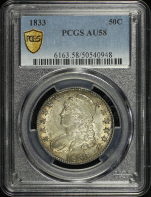 Obverse of this 1833 Capped Bust Half Dollar PCGS AU-58