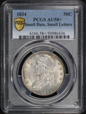 Obverse of this 1834 Capped Bust Half Dollar Small Date & Small Letters PCGS AU-58+