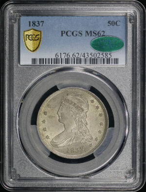 Obverse of this 1837 Capped Bust Half Dollar PCGS MS-62 CAC