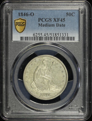 Obverse of this 1846-O Liberty Seated Half Dollar Medium Date PCGS XF-45