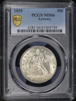Obverse of this 1855 Liberty Seated Half Dollar with Arrows PCGS MS-66