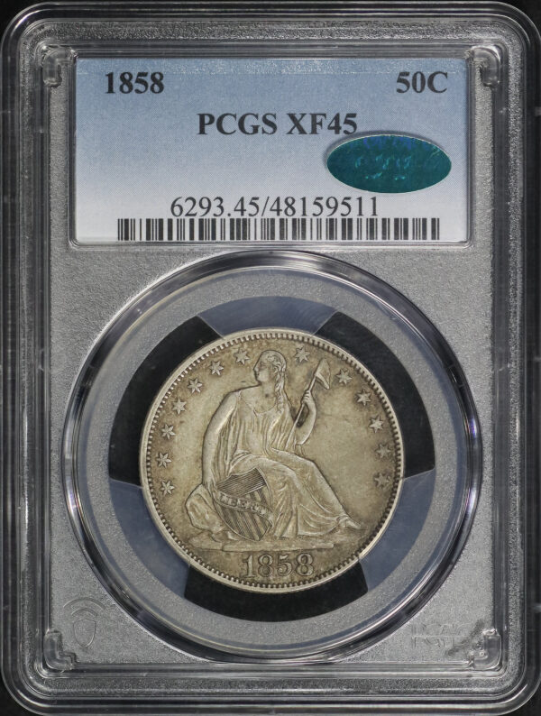 Obverse of this 1858 Liberty Seated Half Dollar PCGS XF-45 CAC