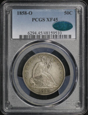 Obverse of this 1858-O Liberty Seated Half Dollar PCGS XF-45 CAC