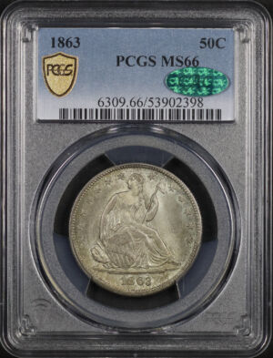 Obverse of this 1863 Liberty Seated Half Dollar PCGS MS-66 CAC