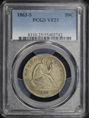 Obverse of this 1863-S Liberty Seated Half Dollar PCGS VF-25
