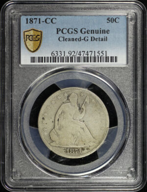 Obverse of this 1871-CC Seated Liberty Half Dollar PCGS G Details Cleaned