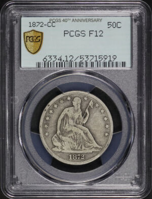 Obverse of this 1872-CC Liberty Seated Half Dollar PCGS F-12 40th Anniversary Old Green Holder
