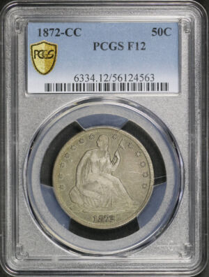 Obverse of this 1872-CC Liberty Seated Half Dollar PCGS F-12