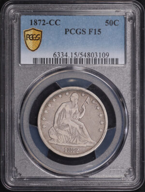 Obverse of this 1872-CC Liberty Seated Half Dollar PCGS F-15