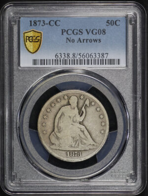 Obverse of this 1873-CC Liberty Seated Half Dollar No Arrows PCGS VG-08