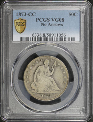 Obverse of this 1873-CC Liberty Seated Half Dollar No Arrows PCGS VG-08